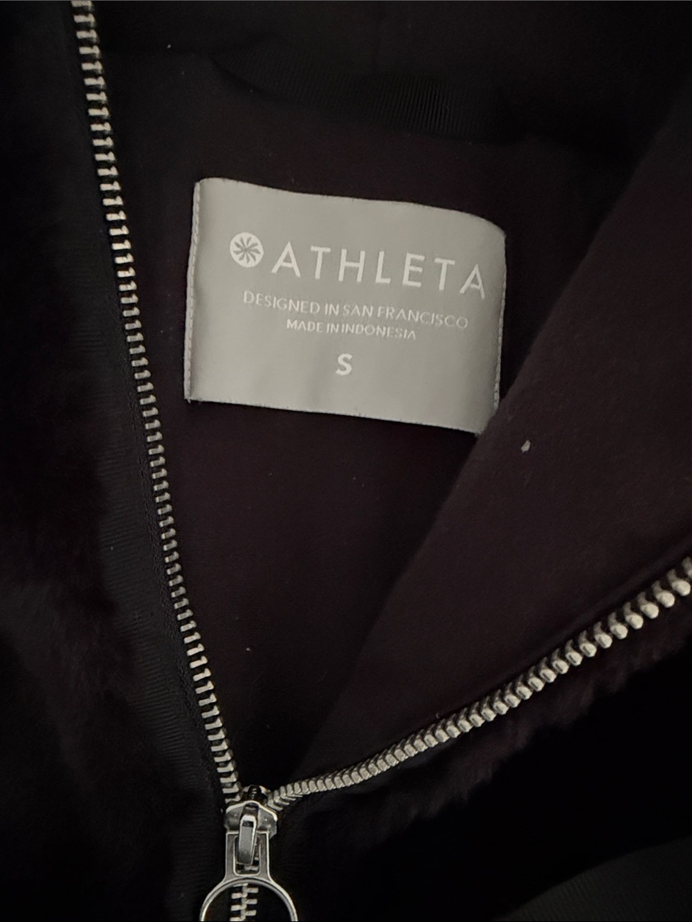 Athleta Black Faux-Fur Hooded Zip Jacket small - Picture 2 of 6